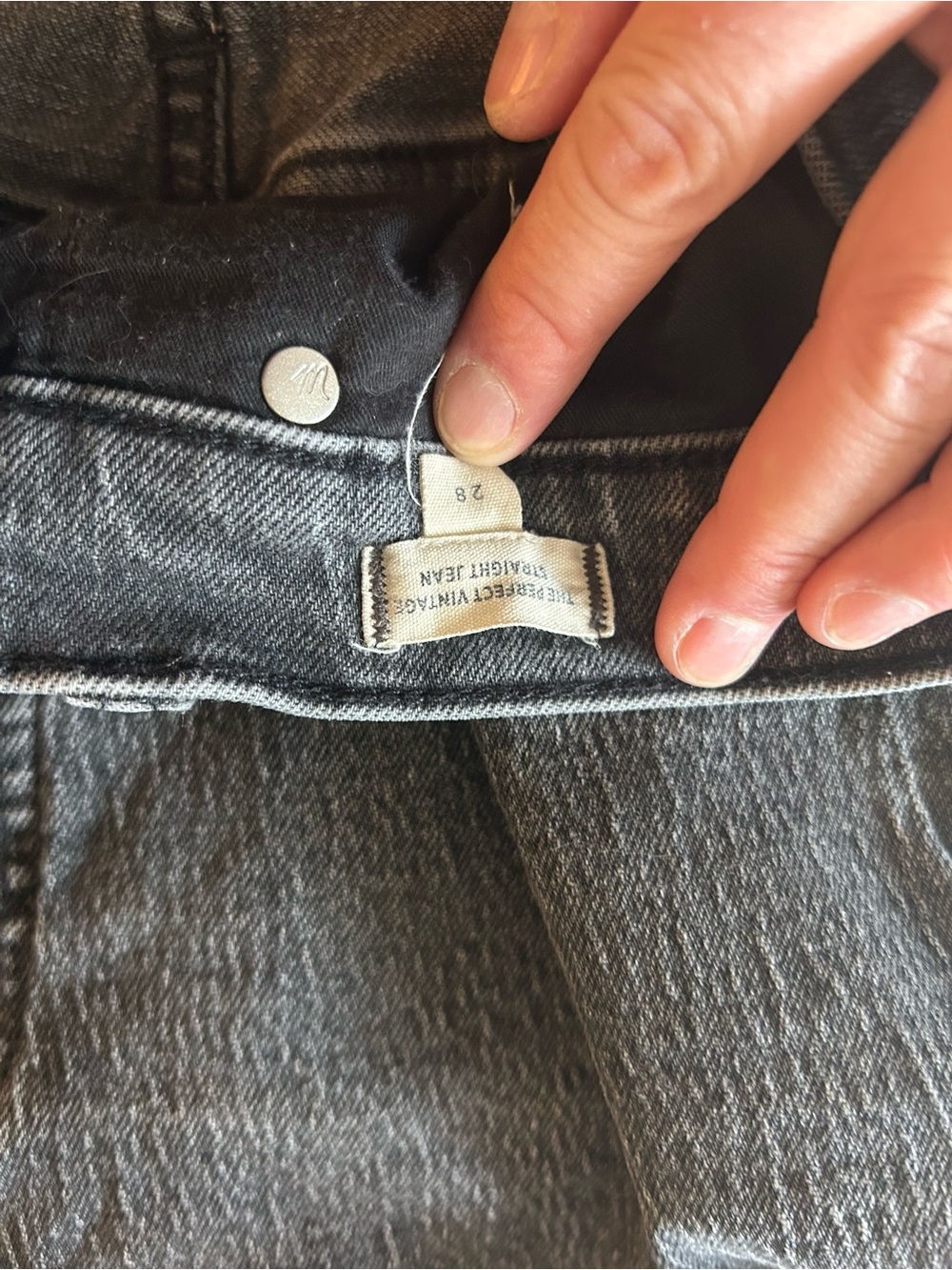 Madewell Perfect Vintage Straight Leg Jeans - Black Gray - raw hem